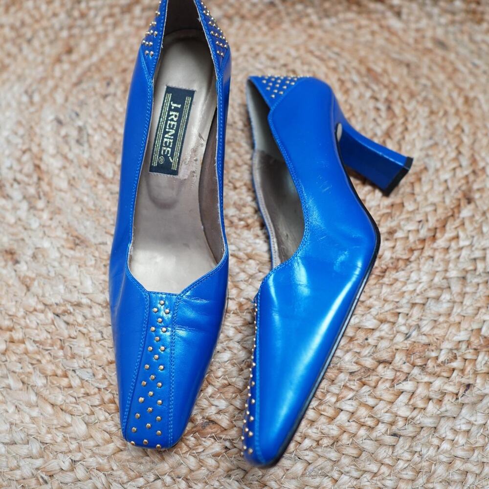 J Renee Blue Studded Leather Pumps 7.5 Y2K